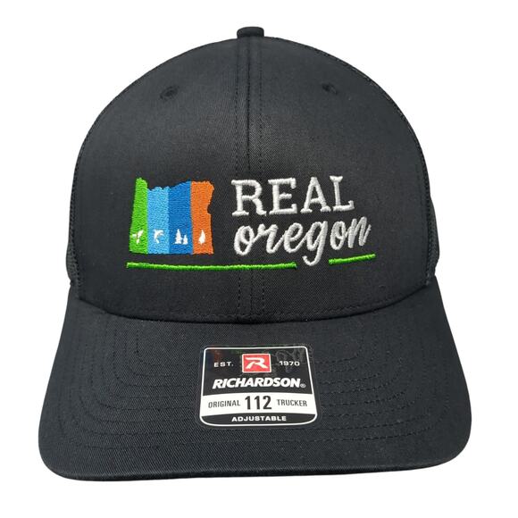 Real Oregon Snapback Trucker Hat Black One Size Adjustable Mesh Back Richardson - Picture 1 of 10